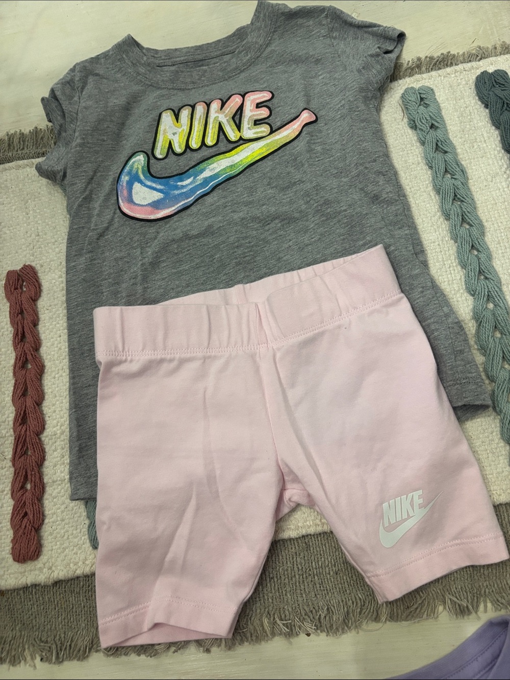 Nike Pink Girls' Bike Shorts with White Logo